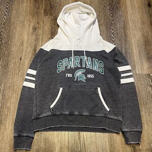 '47 Michigan State Spartans Hoodie Women XL Crop Boxy Baggy Stripe Gray‎ White